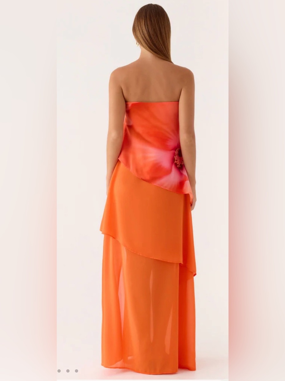 PEPPERMAYO Persuasive maxi Strapless Orange Layered Evening Gown - Picture 2 of 5